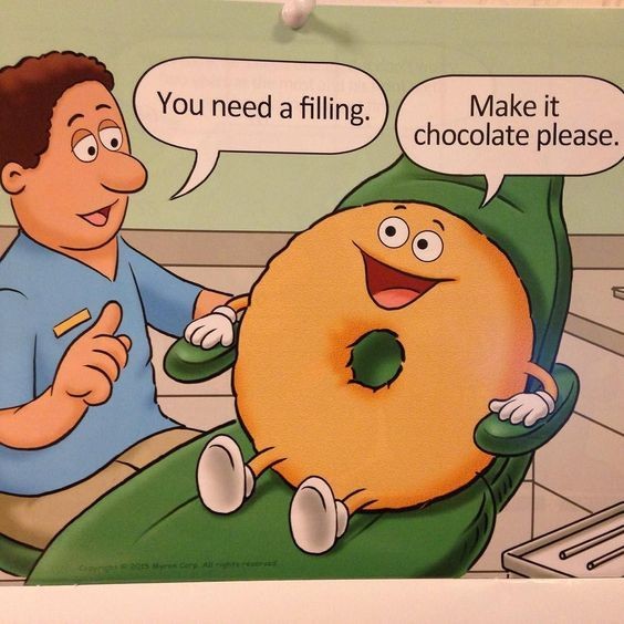 Cartoon Dentist Giving a Donut a Filing